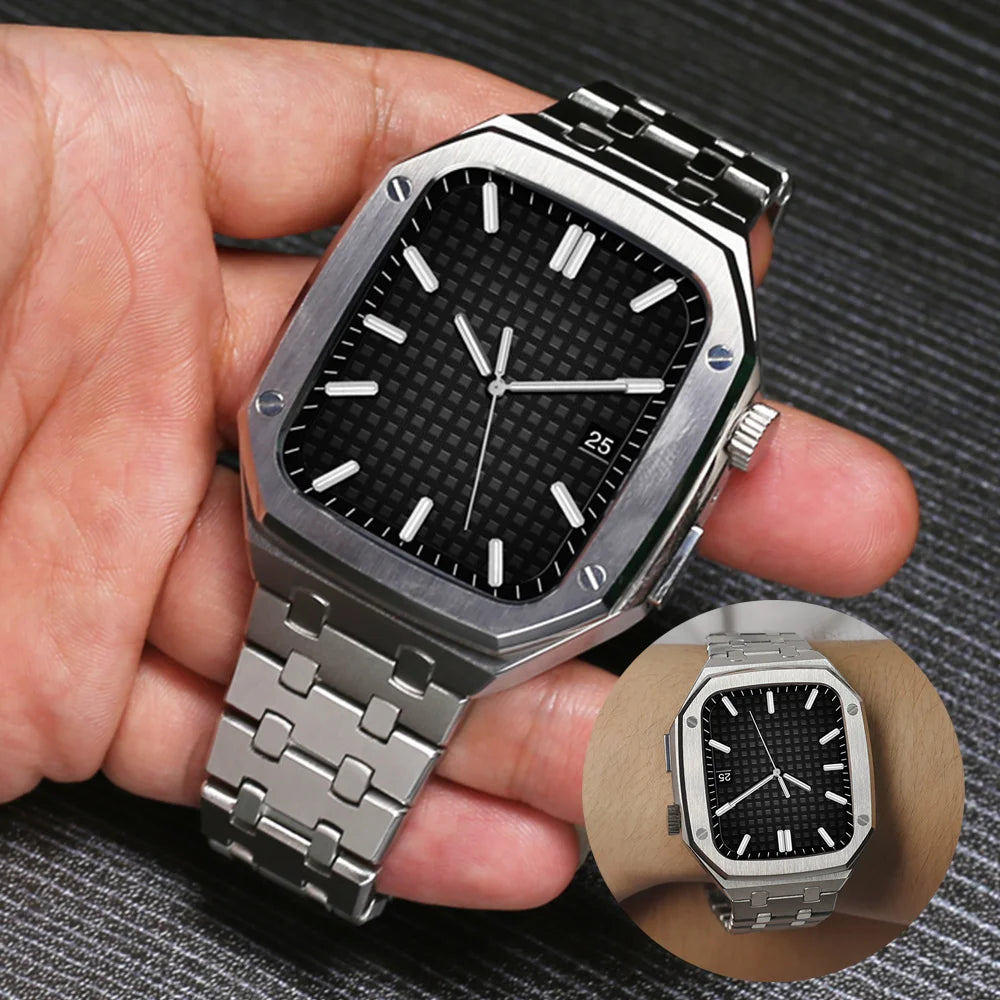 Luxury Stainless Steel Modification Mod Kit for Apple Watch 10 9 8 7 46mm 45mm 41mm metal Bezel Frame for Apple Watch Series 6 5 4 SE