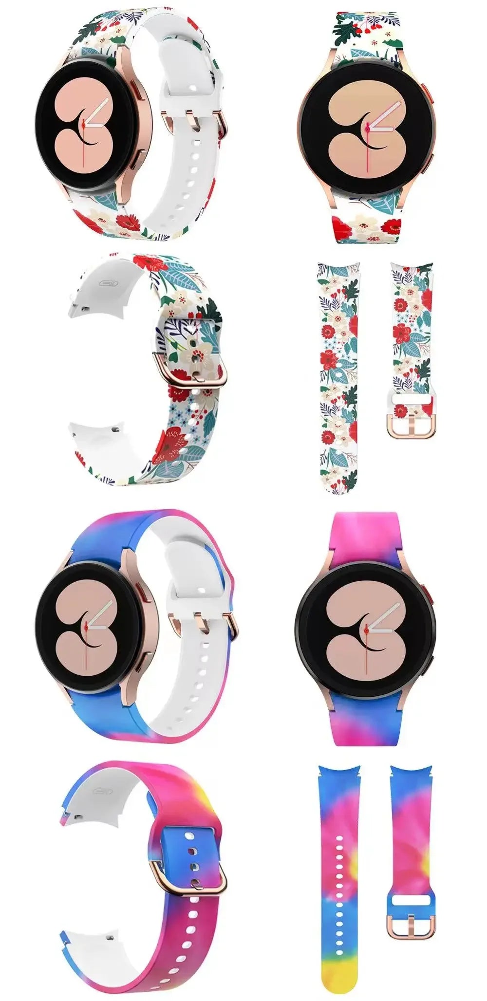 Printed Silicone Strap For Samsung Galaxy FE 4/5/6/7 40mm 44mm Colors Bracelet Watchband For Watch 4-6 Classic 47mm43mm 46mm42mm