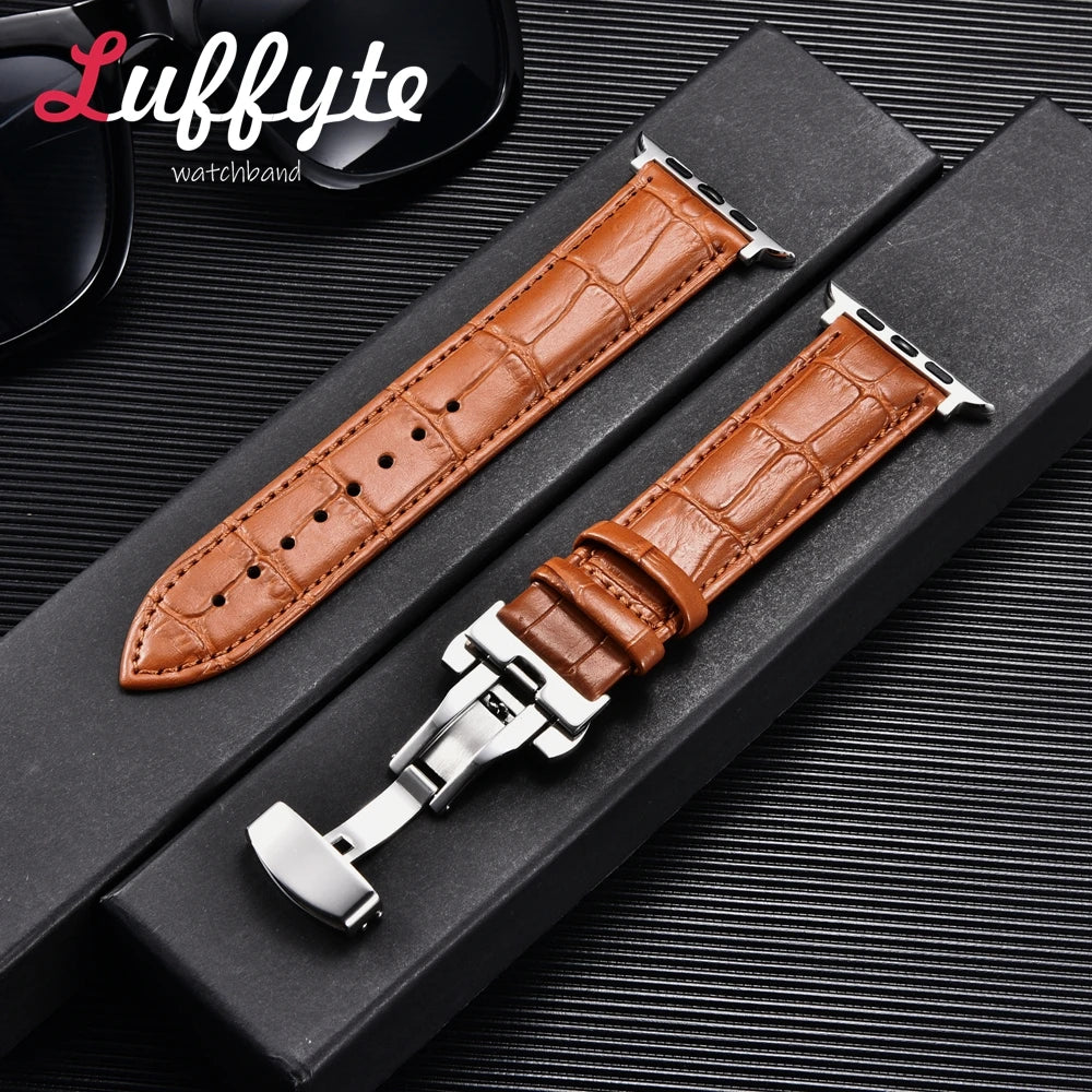 Bamboo Patterned Genuine Leather band for Apple Watch Ultra 8 7 SE 6 5 4 3 2 1 Business watch band 38mm 40mm 41mm 42mm 44mm 45mm 49mm