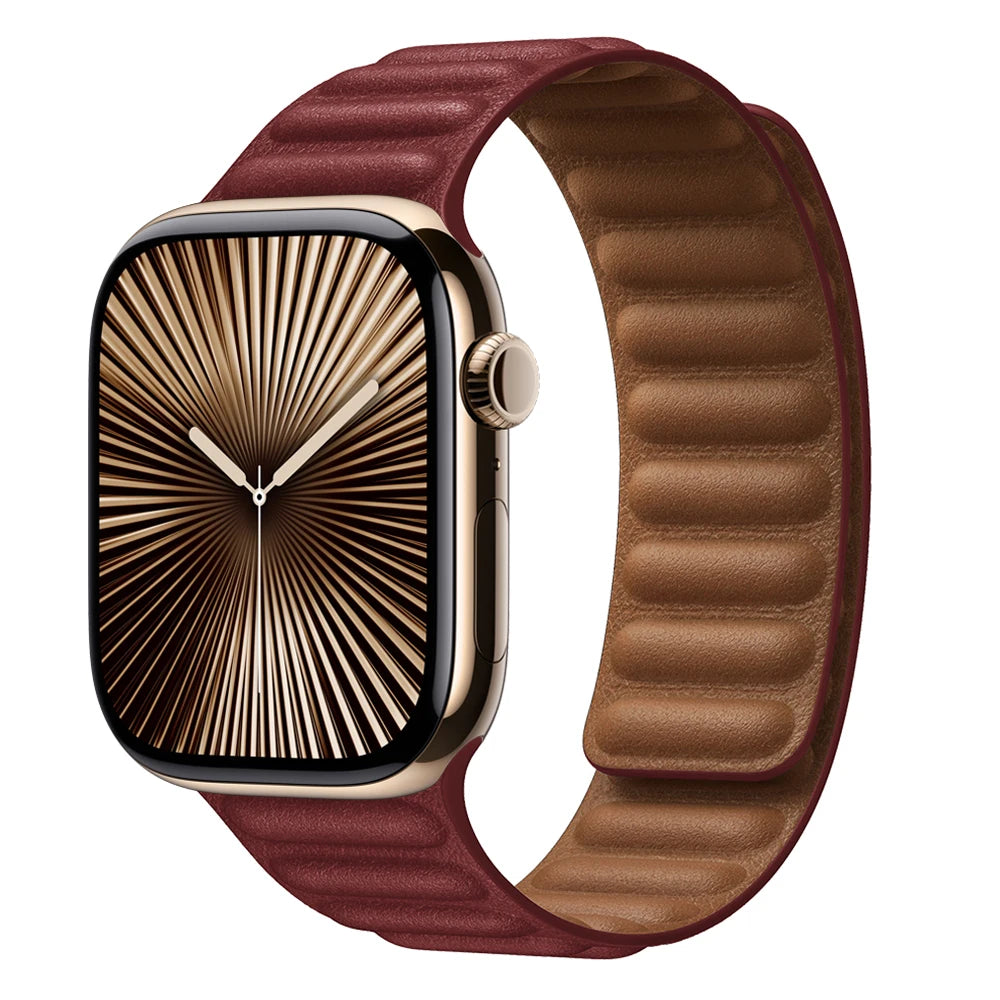 Leather Link for Apple Watch band 44mm 45mm 40mm 38mm 42mm Magnetic Loop band Apple Watch seires SE 6 7 8 9 10 46mm Ultra 2 49mm band