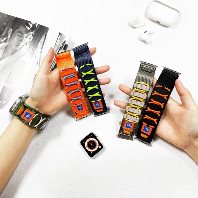 Nylon Five Loop band for Apple Watch Ultra 3 2 1 49mm Wristband for 11 10 9 8 7 6 5 4 SE3 46mm 45mm 44mm 42mm 41mm 40mm Correa