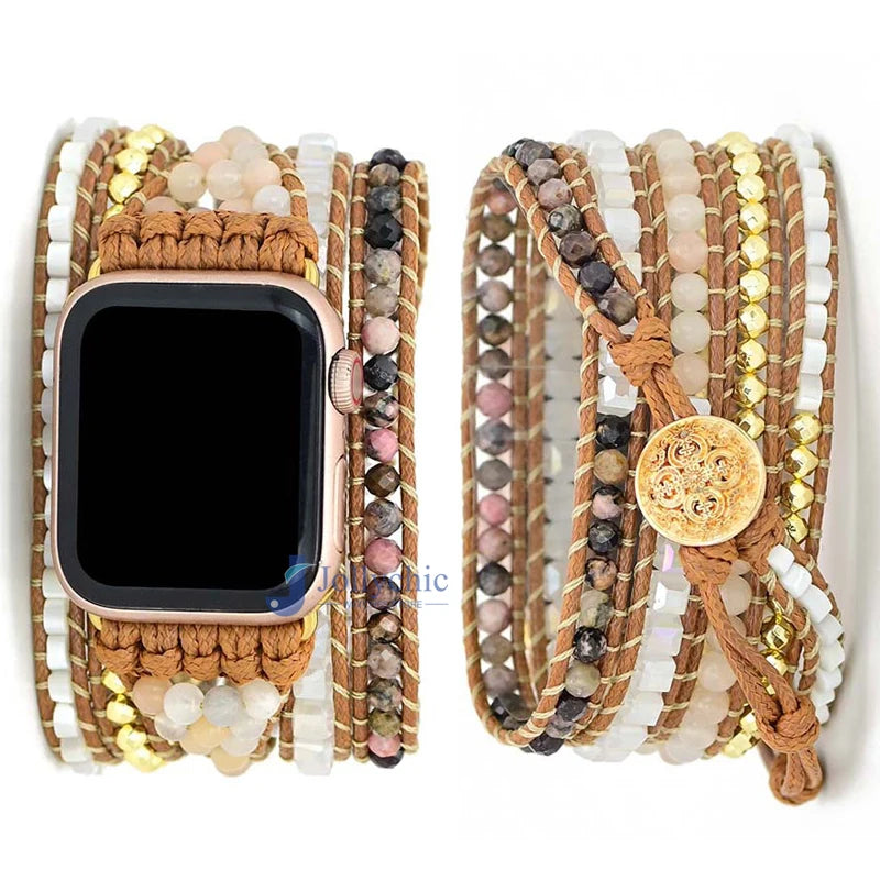 Bohemia Jewelry band for Apple Watch Series 7 38mm 40mm 42mm 44mm Handmade Vintage Natural beads braided band Apple Watch 6 SE 5 4 3