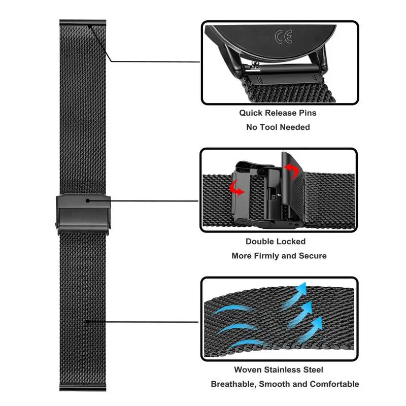20mm Watch Band for Samsung Galaxy Active 1 2 40mm 44mm/Gear Sport Correa Black For Galaxy Watch SM-R810 42mm Metal Watch Strap