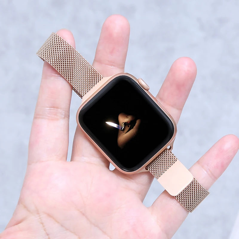 Magnetic Loop band For Apple Watch band 40mm 44mm 45mm 41mm 42mm 38mm Slim Stainless steel band Apple Watch Series 3 4 5 6 SE 7