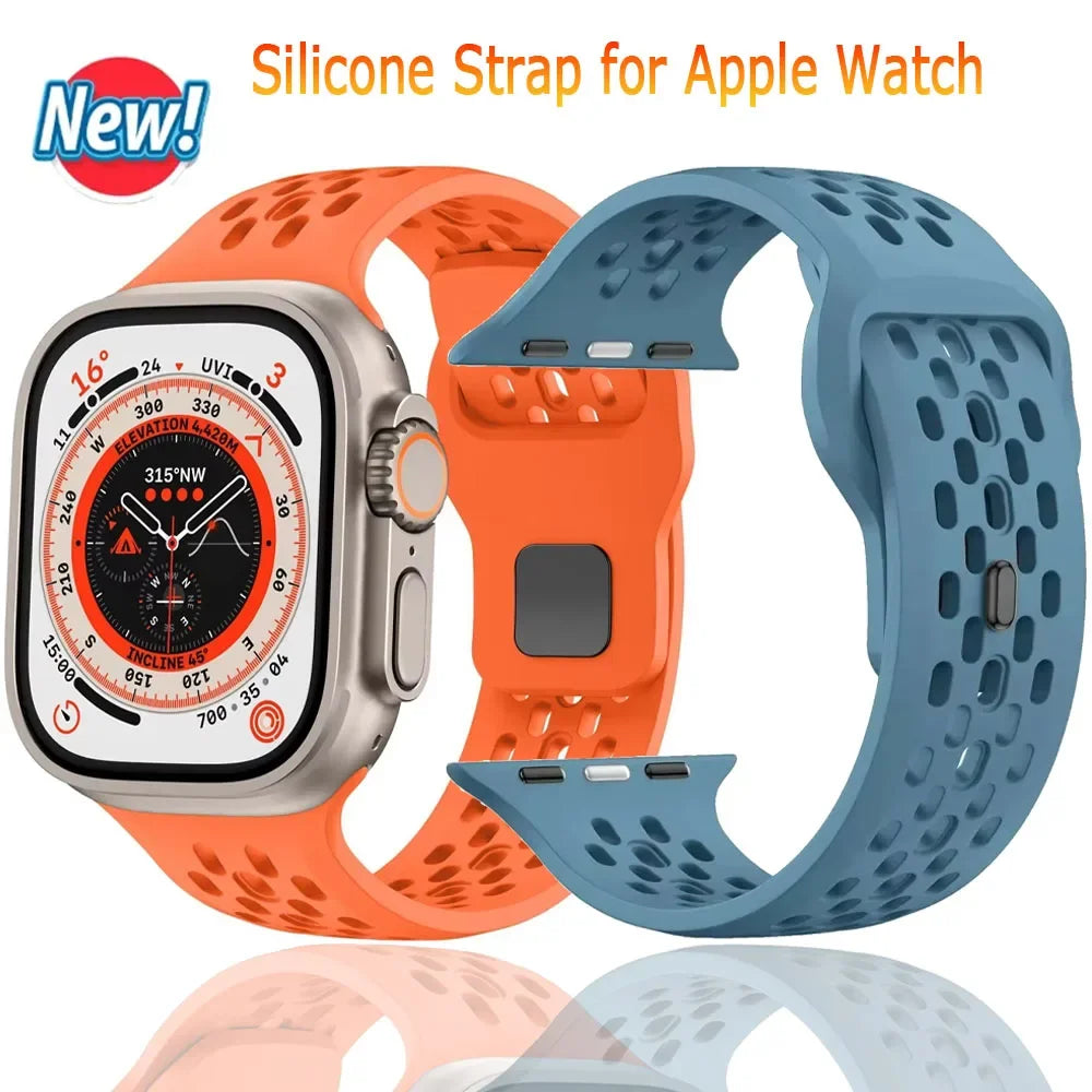 Sport Silicone band for Apple Watch Ultra 2 1 10 42mm 46mm 49mm Soft Breathable band Wristband Apple Watch Series 9 8 7 6 5 4 SE Band