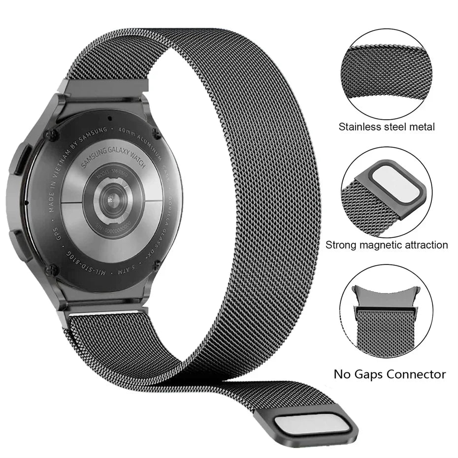 No Gaps Band For Samsung Galaxy Watch 7/FE/6/4/5/5 pro 44mm 40mm 20mm Milanese Loop Bracelet Galaxy 4-6 classic 43mm 47mm Band
