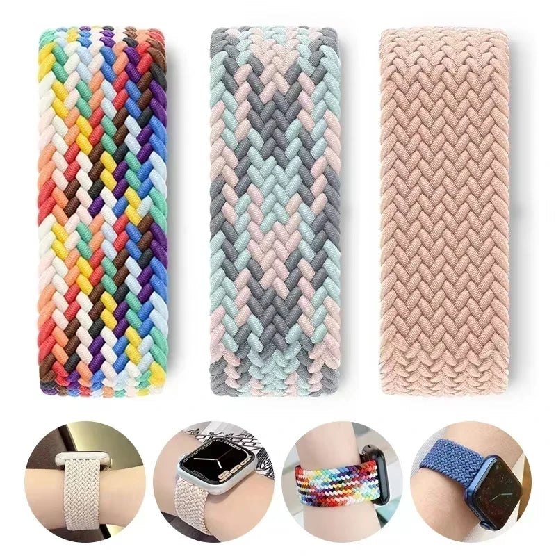 Braided Solo band For Apple Watch band 44mm 40mm 45mm 49mm 41mm Nylon Correa band Apple Watch Series 9 8 7 6 5 SE Ultra 2 3 10 11