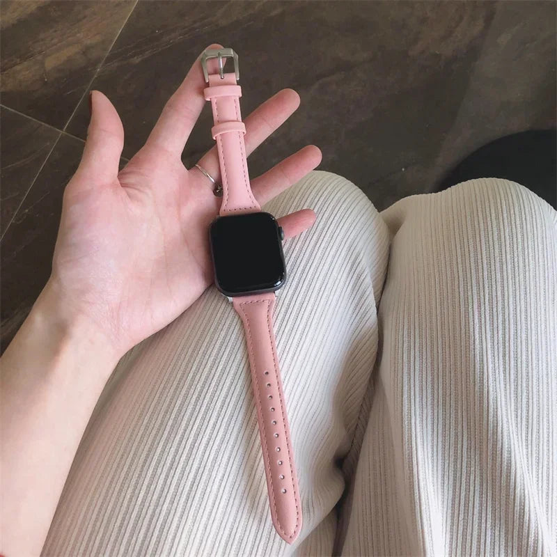 Slim Leather band For Apple Watch band 44mm 40mm 41mm 45mm 44mm band aple watch Series 10 11 46mm 42mm band Ultra 2 3 49mm