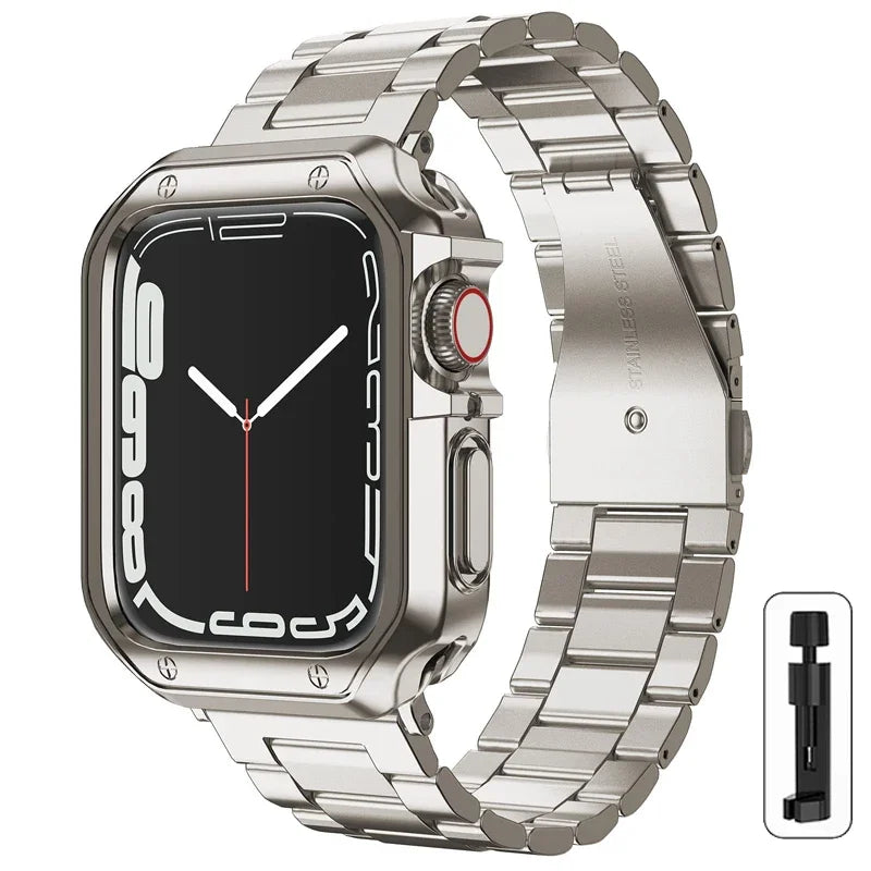 Golden band for Apple Watch Ultra band 49mm 45mm 44mm Stainless Steel band and Armor TPU Case Apple Watch 9 8 7 41mm SE 6 40mm