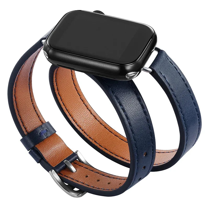 Double Tour leather band For Apple Watch Ultra band 49mm 45mm 42mm 44mm Series 8 7 6 SE 5 4 3 2 Apple Watch 6 38mm 40mm Correa 41mm