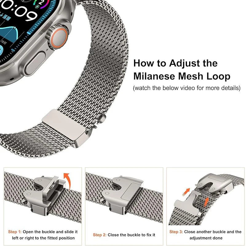 Milanese Loop band For Apple Watch band Ultra 3 2 49mm 46mm 45mm 44mm 41mm 38mm 42mm Stainless Steel metal for Apple Watch Series 11 10 9 8