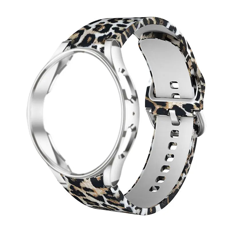 Leopard Printed Strap For Samsung Galaxy 4/5 40mm 44mm 5 Pro 45mm Silicone Bracelet For Watch 4 Classic 42mm 46mm Watchband+Case