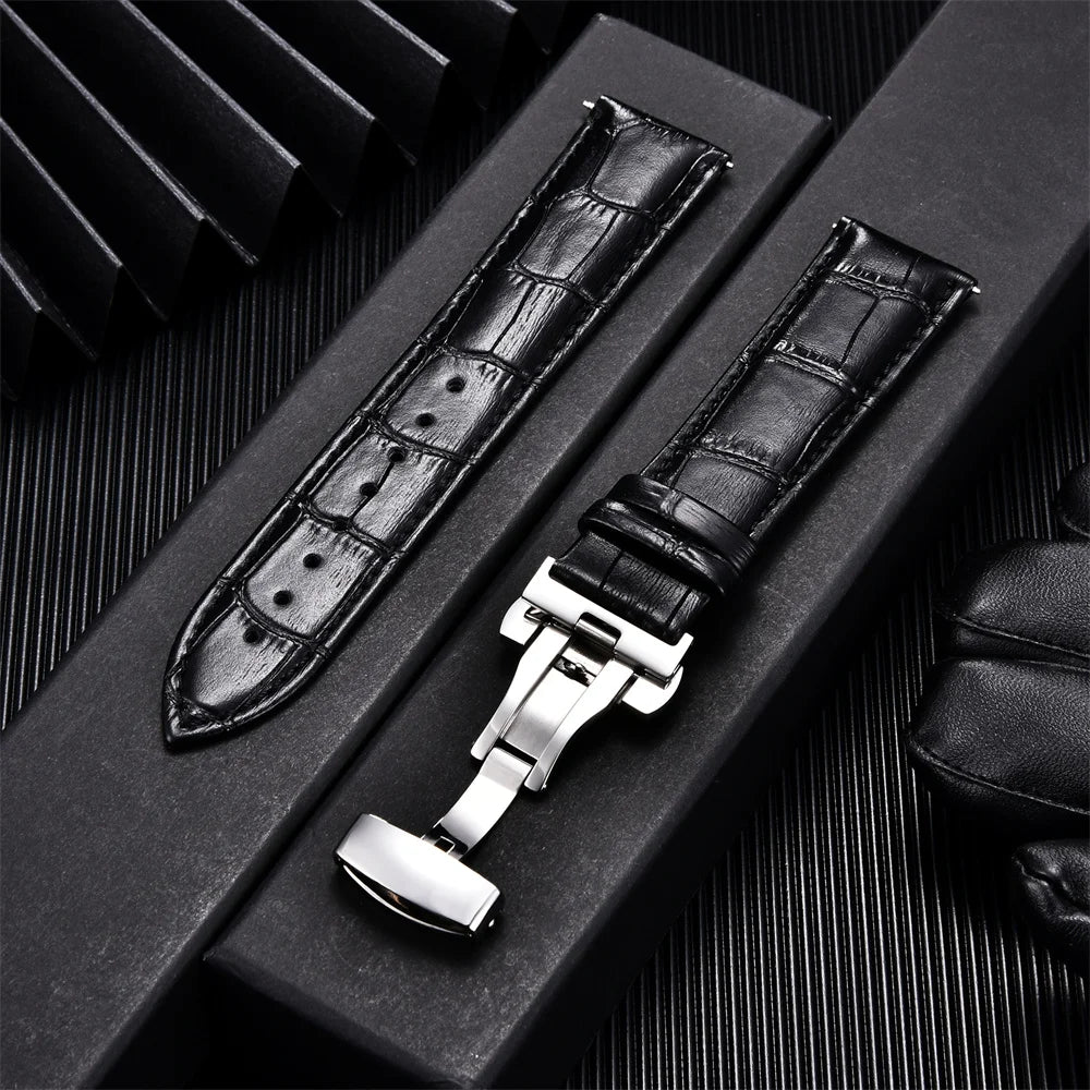 Genuine Calfskin Leather Watchbands Business Replace Watch Band 18mm 20mm 22mm 24mm With Butterfly Buckle Wristwatch Strap