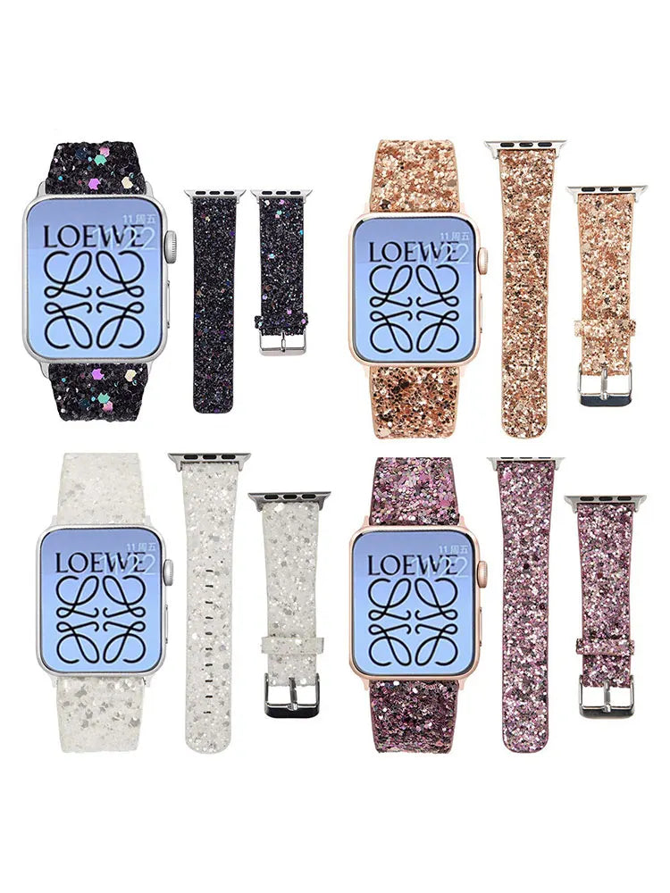 Leather band for Apple Watch band Ultra 49mm 38mm 40mm Women 42mm 44mm 41mm 45mm Glitter band i Watch Series 7 8 6 5 4 3 2