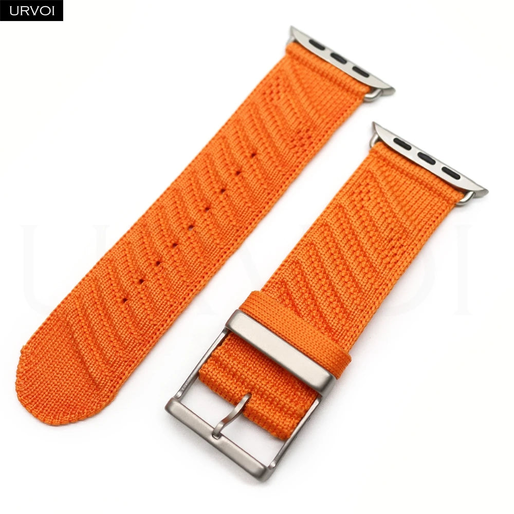 URVOI En Mer band for Apple Watch Ultra 3 2 Series 11 Sport band Orange Gris Titane ocean waves pattern Polyamide Custom Buckle