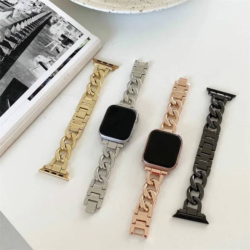 Luxury Gold Watch band For Apple Watch 44mm 8 7 9 41mm 6 5 Stainless Steel Women band For Apple Watch Ultra 40mm 42mm 49mm band.
