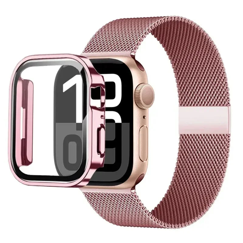 Milanese Loop band For Apple Watch Ultra 49mm band 44mm 40mm 41mm 45mm Gold Silver Leopard band +Case Apple Watch 9 8 7 6 5 4 3 SE