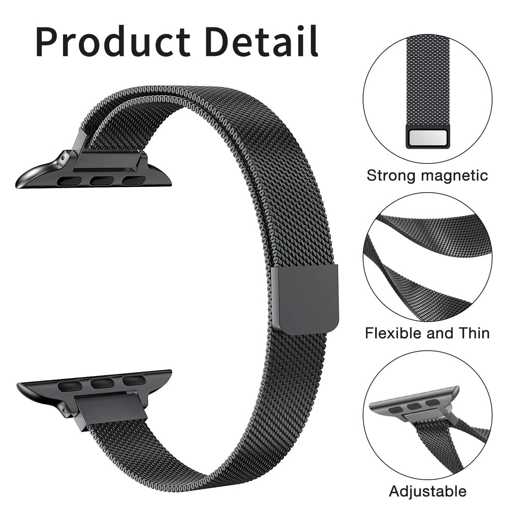 Stainless Steel Milanese band Suit for The Entire Range of Apple Watch Series Thin Stainless Steel Mesh band Magnetic bands