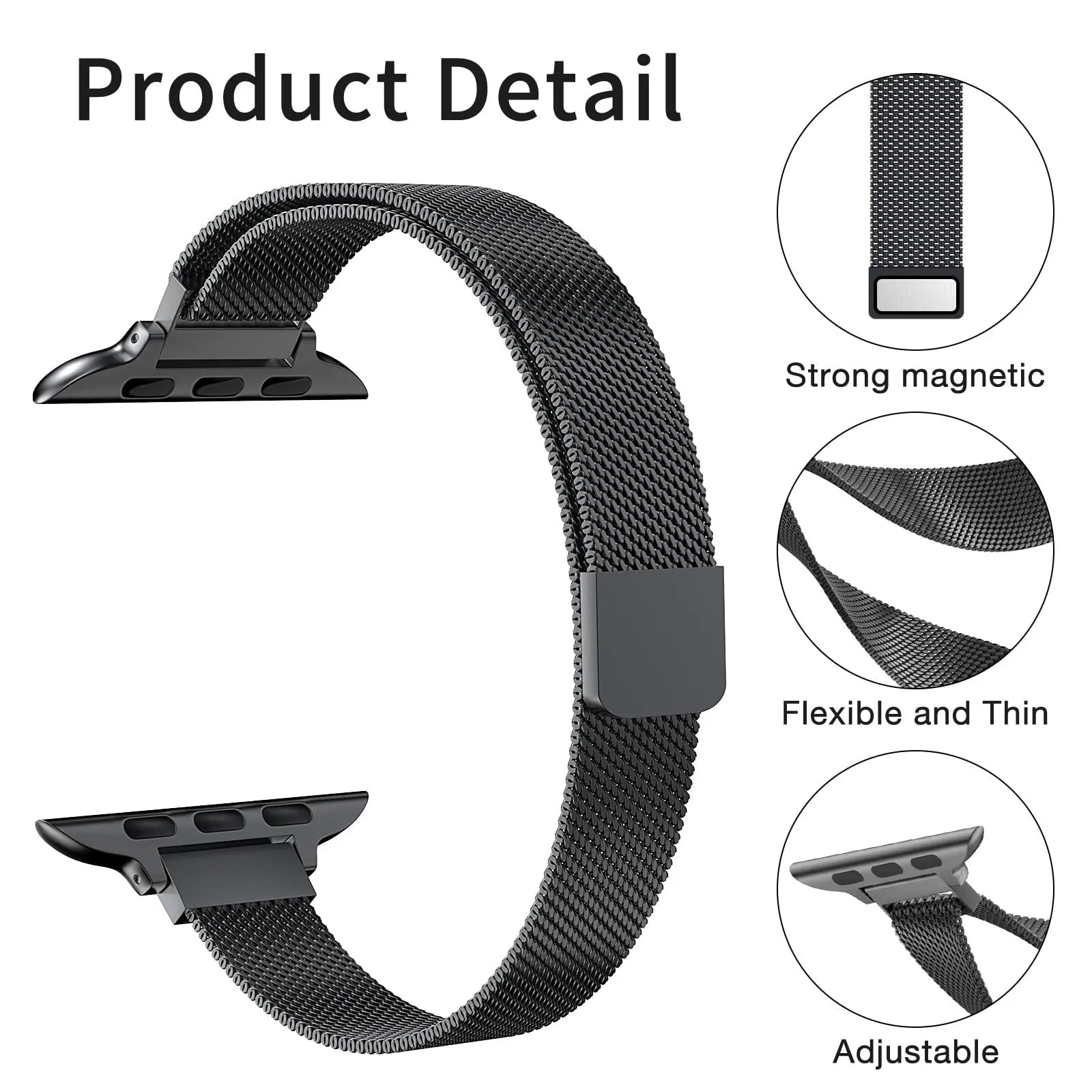 Stainless Steel Milanese band Suit for The Entire Range of Apple Watch Series Thin Stainless Steel Mesh band Magnetic bands