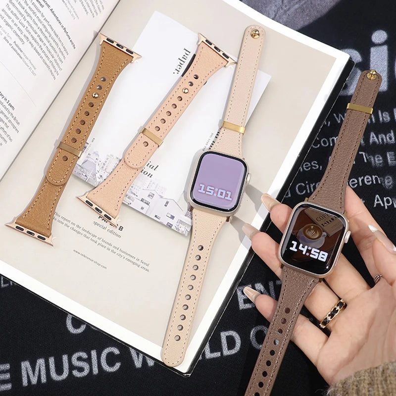 Sheepskin band for Apple Watch 10 band 46mm 42mm 41mm 45mm 40mm 44mm Slim Leather Women band Apple Watch Series 8 7 SE 6 5 Belt