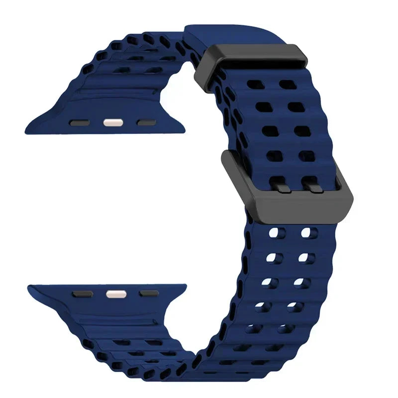 Metal Buckle+Ocean Silicone band For Apple Watch Ultra 3 2 1 49mm band wristband Apple Watch 11 10 46mm 9 8 7 45mm 6 5 SE 44mm