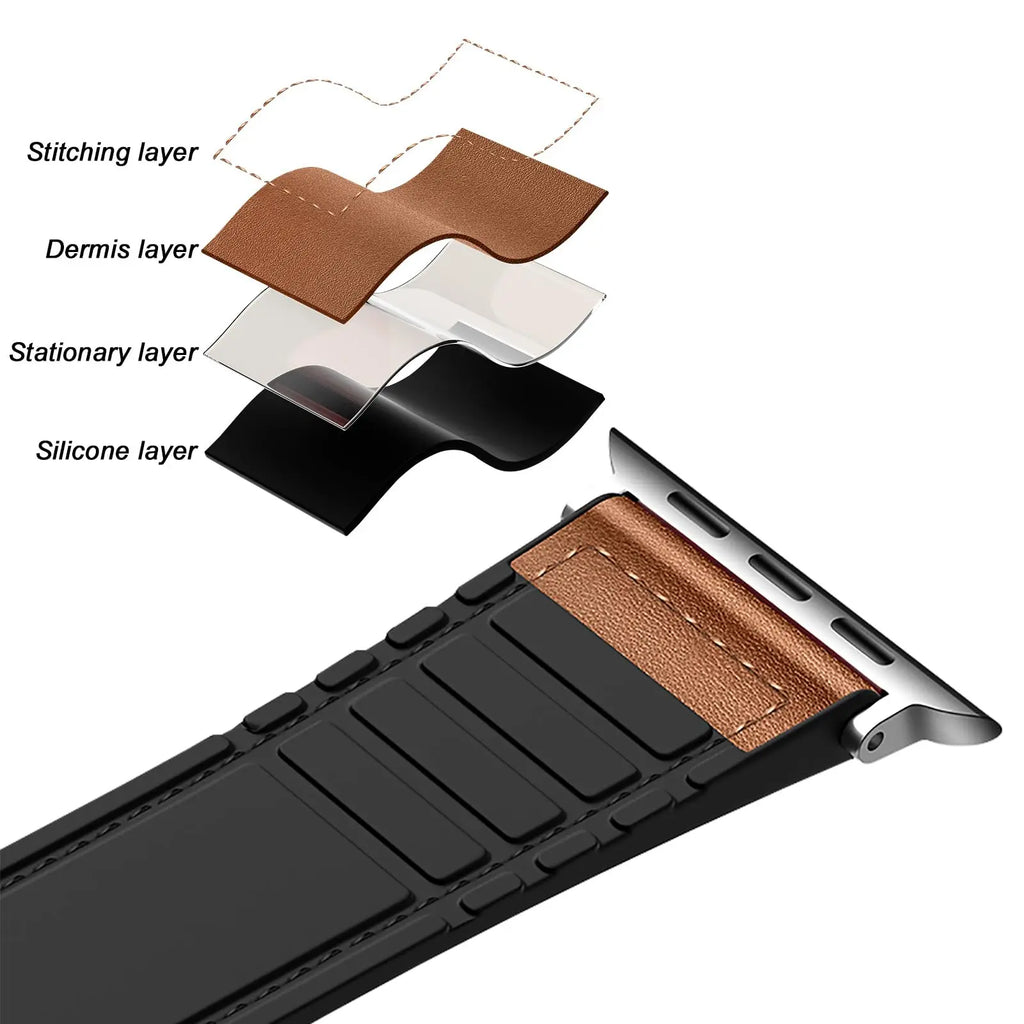 Leather Watch band For Apple Watch band 38mm 40mm 41mm 42mm 44mm 45mm 49mm Magnetic band Apple Watch Series 10 9 8 7 SE6 5 bands