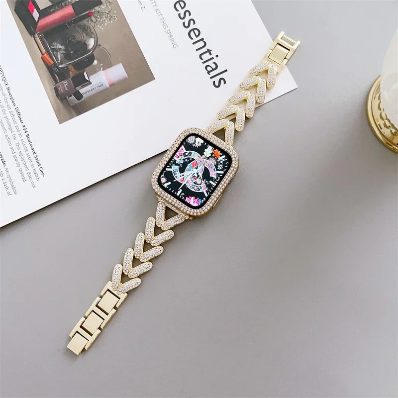 Diamond metal band for Apple Watch 10 band 46mm 42mm 41mm 44mm 49mm 45mm 40mm Women Belt band Apple Watch Series 9 8 7 SE 6 Ultra