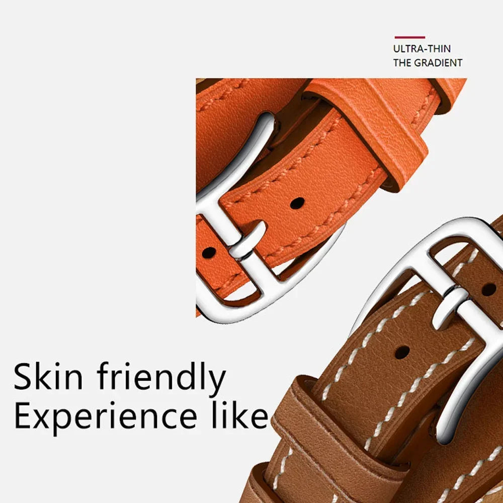 Double loop Slim Leather band for Apple Watch band Ultra 2 49mm Series 10 46mm 41mm 42mm 44mm 45mm band for Apple Watch 9 8 7 6 SE 5 4