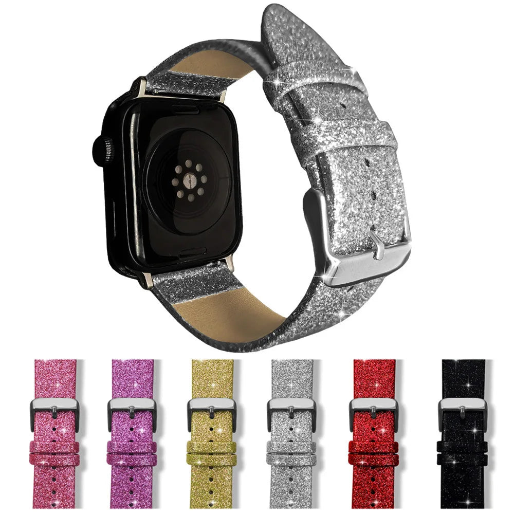 Leather Glitter band For Apple Watch band Ultra 2 49mm 44mm 40mm correa 41mm 42mm 38mm 45mm band Apple Watch Serie 9 8 7 6 5 4 3 SE