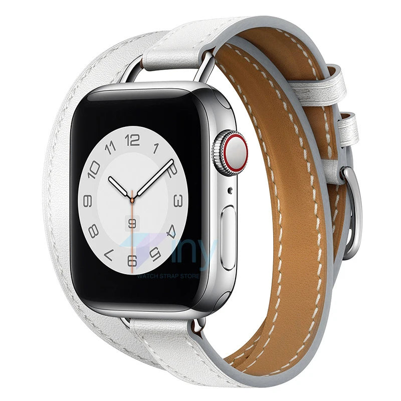 Double loop Slim Leather band for Apple Watch band Ultra 2 49mm Series 10 46mm 41mm 42mm 44mm 45mm band for Apple Watch 9 8 7 6 SE 5 4