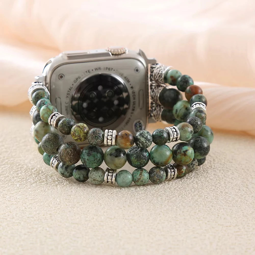 African Jasper Smart Watch band 38mm 45mm Elastic Couple Wristwatch band Apple Watch Handmade Jewelry