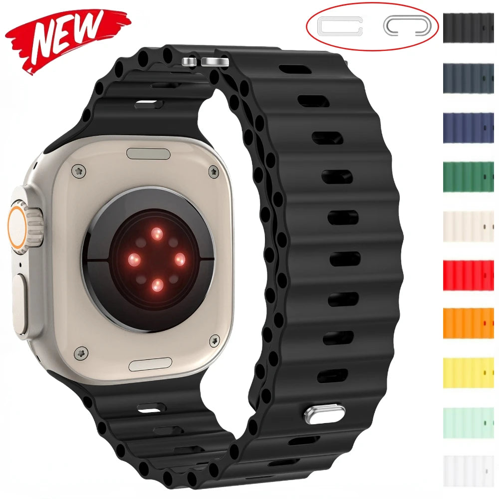 Ocean Silicone band for Apple Watch Ultra 2 3 49mm 45mm 44mm 46mm 42mm 40mm 41mm Sport band Apple Watch Series 11 10 9 8 7 6 SE band