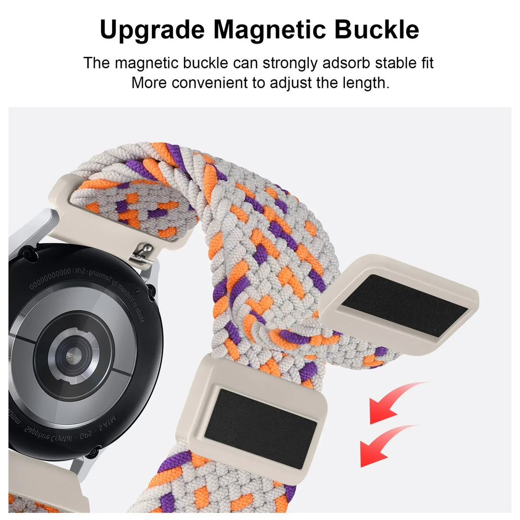 20mm Braided Magnetic Band For Samsung Galaxy Watch 7 6 5 4 40mm 44mm/Watch 4 6 Classic/Active 2/5Pro 45mm/Watch 3 41mm Strap