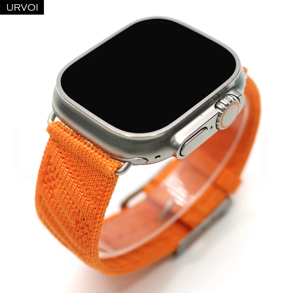 URVOI En Mer band for Apple Watch Ultra 3 2 Series 11 Sport band Orange Gris Titane ocean waves pattern Polyamide Custom Buckle
