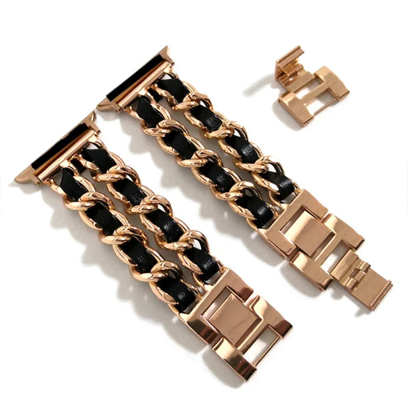 Women metal band for Apple Watch band 10 9 8 Ultra 46mm 42mm 49mm 7 SE 6 5 41mm 45mm 44mm 40mm Lady Gold Steel band Wristband