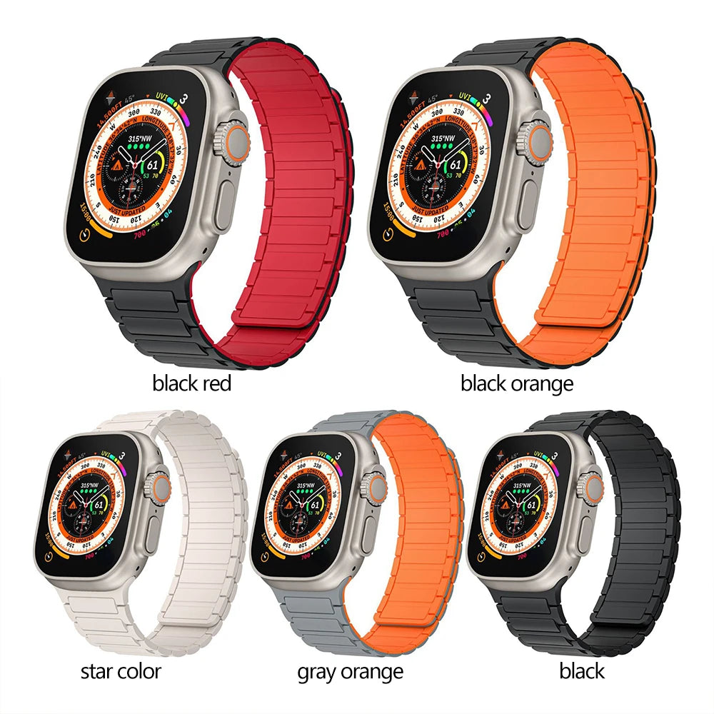 Silicone band for Apple Watch band Ultra 3 2 49mm 46mm 45mm 44mm 41mm 42mm Magnetic band for Apple Watch Series 11 10 9 8 7 6 SE 5