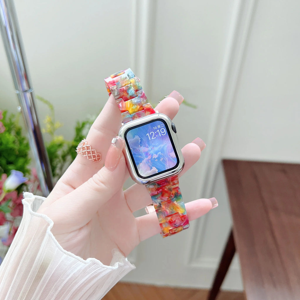 Luxury Resin band for Apple Watch Ultra 2 band 49mm 45mm 41mm 40mm 44mm 38mm 42mm Link band Apple Watch Series 9 7 8 6 SE 5 4 3
