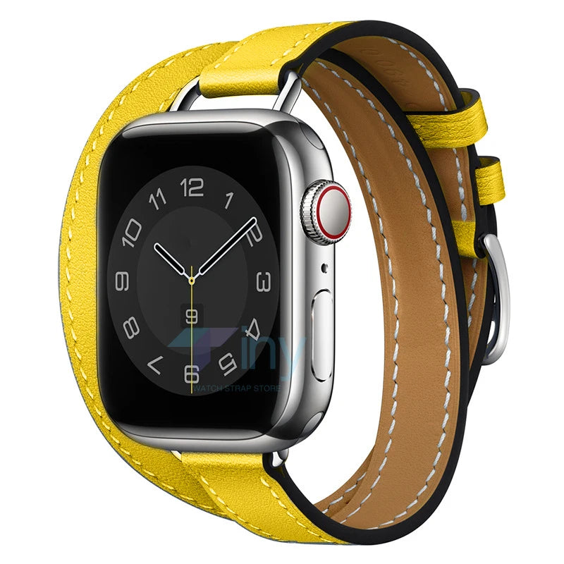 Double loop Slim Leather band for Apple Watch band Ultra 2 49mm Series 10 46mm 41mm 42mm 44mm 45mm band for Apple Watch 9 8 7 6 SE 5 4