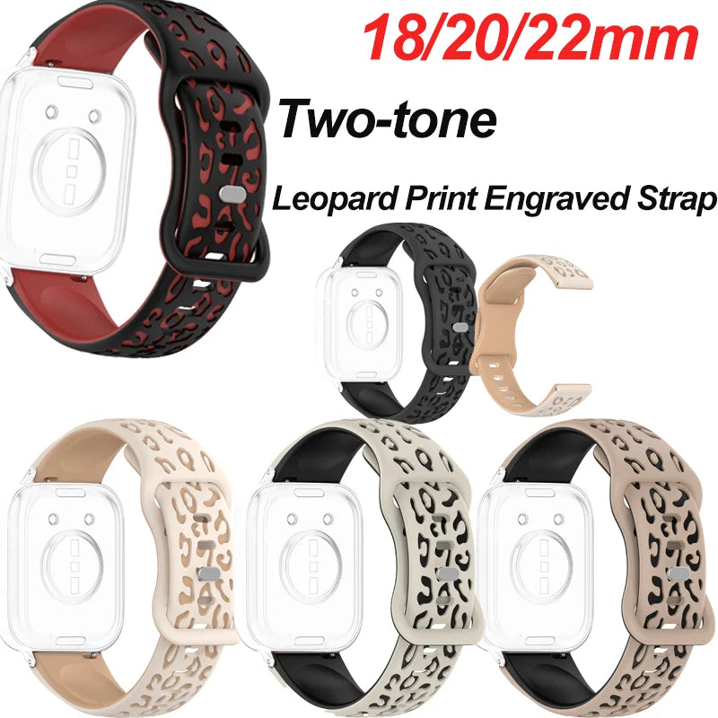 Silicone Leopard Engraved Watch Band, Soft Breathable Sport Strap, 18/20/22MM Compatible with Amazfit GTR, Huawei,Samsung