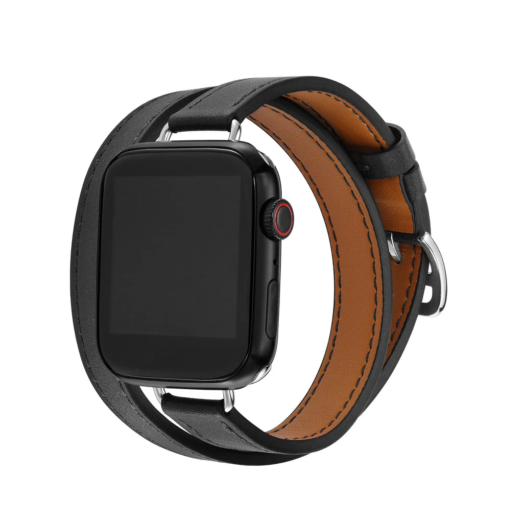 Double loop Slim Leather band for Apple Watch band Ultra 2 49mm Series 10 46mm 41mm 42mm 44mm 45mm band for Apple Watch 9 8 7 6 SE 5 4