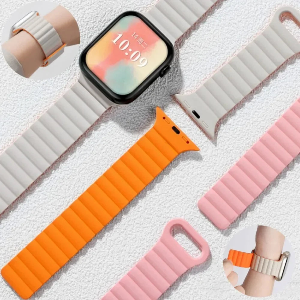 Silicone band for Apple Watch Ultra 3 2 1 49mm 11 10 42mm 46mm Magnetic band for Series 9 8 7 6 5 4 SE3 41mm 45mm 44mm 40mm