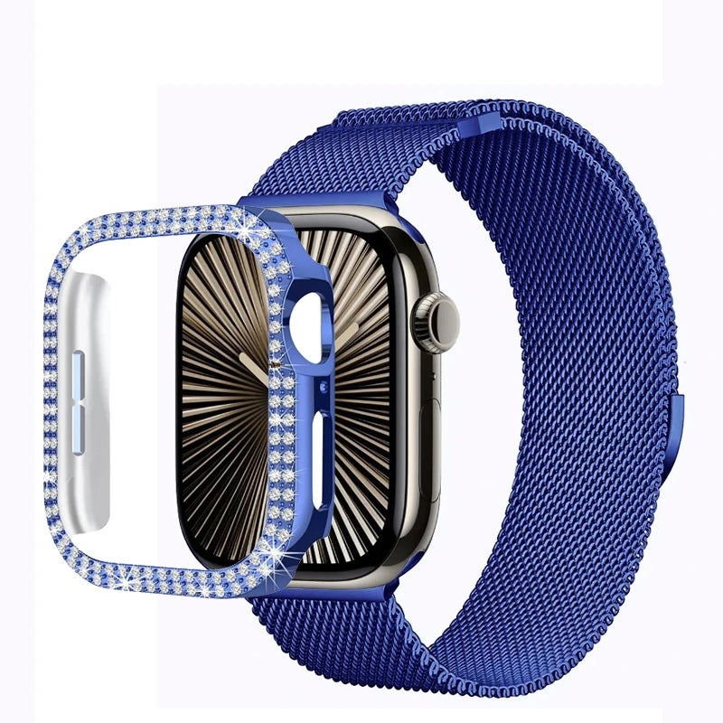 Diamond Case+Milanese band For Apple Watch band Ultra 2 band For Apple Watch 10 9 8 7 46mm 42mm 45mm 44mm 40mm 41mm Series 6 5 4