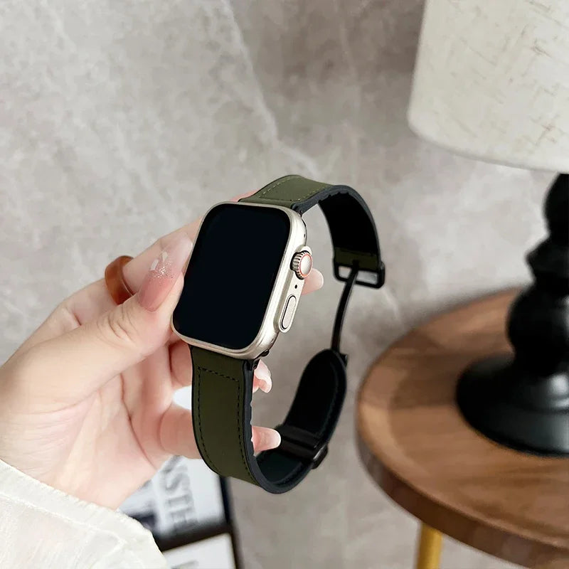 Leather band for Apple Watch band 44mm 42mm 46mm 45mm 41mm Silicone Magnetic band Apple Watch Series 10 9 8 7 6 SE 5 Ultra 49mm