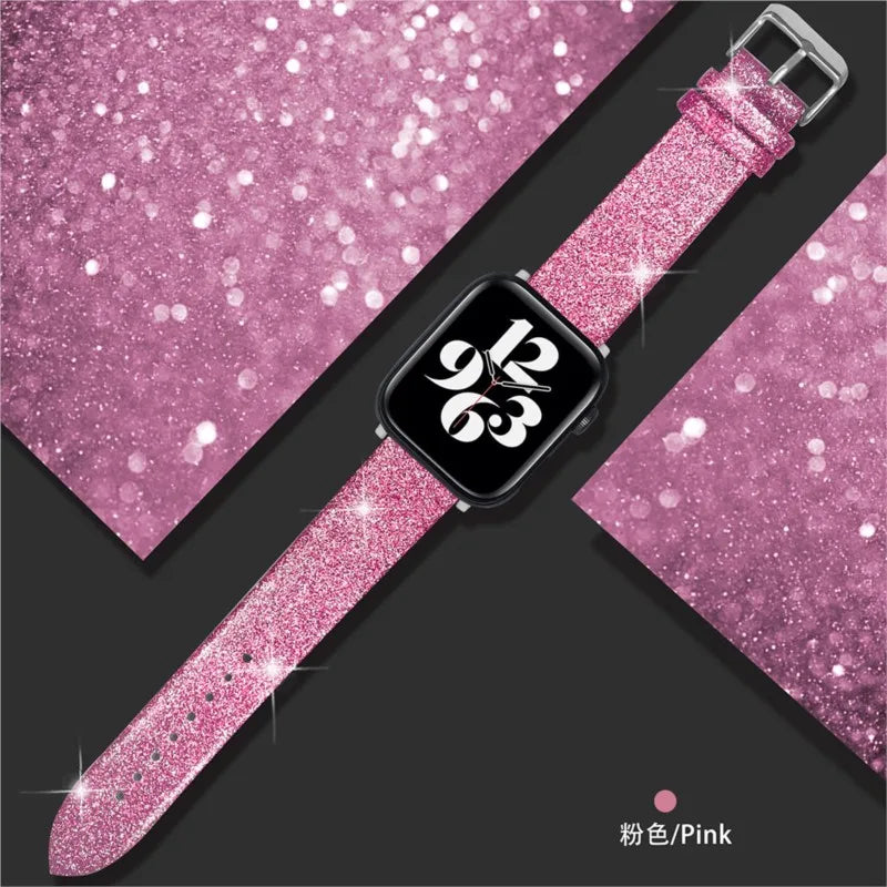 Leather band for Apple Watch band Ultra 49mm 38mm 40mm Women 42mm 44mm 41mm 45mm Glitter band i Watch Series 7 8 6 5 4 3 2