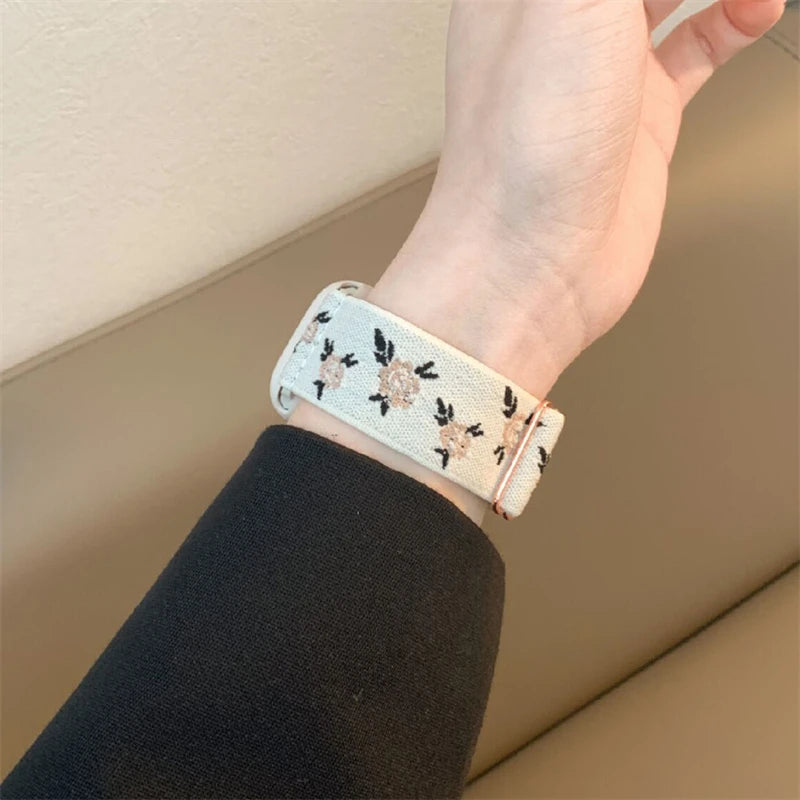 Retro Flower band+Case For Apple Watch band 49mm 40mm 44mm 45mm 41mm 38mm 42mm Elastic Nylon band For Apple Watch Serie 3 4 5 6 SE 7 8