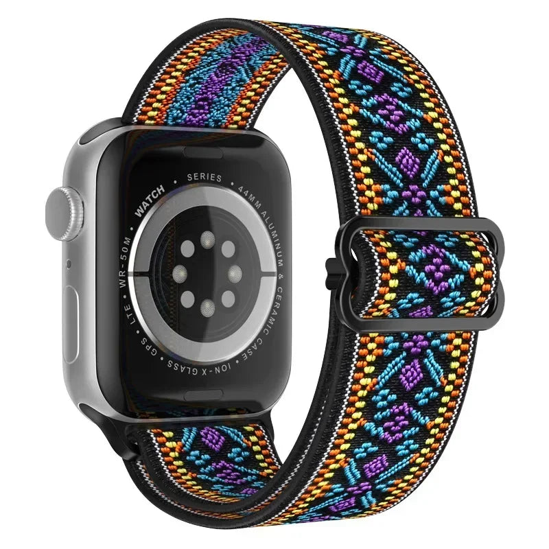 Bohemian Nylon band for Apple Watch Ultra 2 49mm 42mm 45mm 38mm 40mm 41mm 44mm Elastic Shiny band Apple Watch Series 10 9 8 7 6 5 4 3 SE