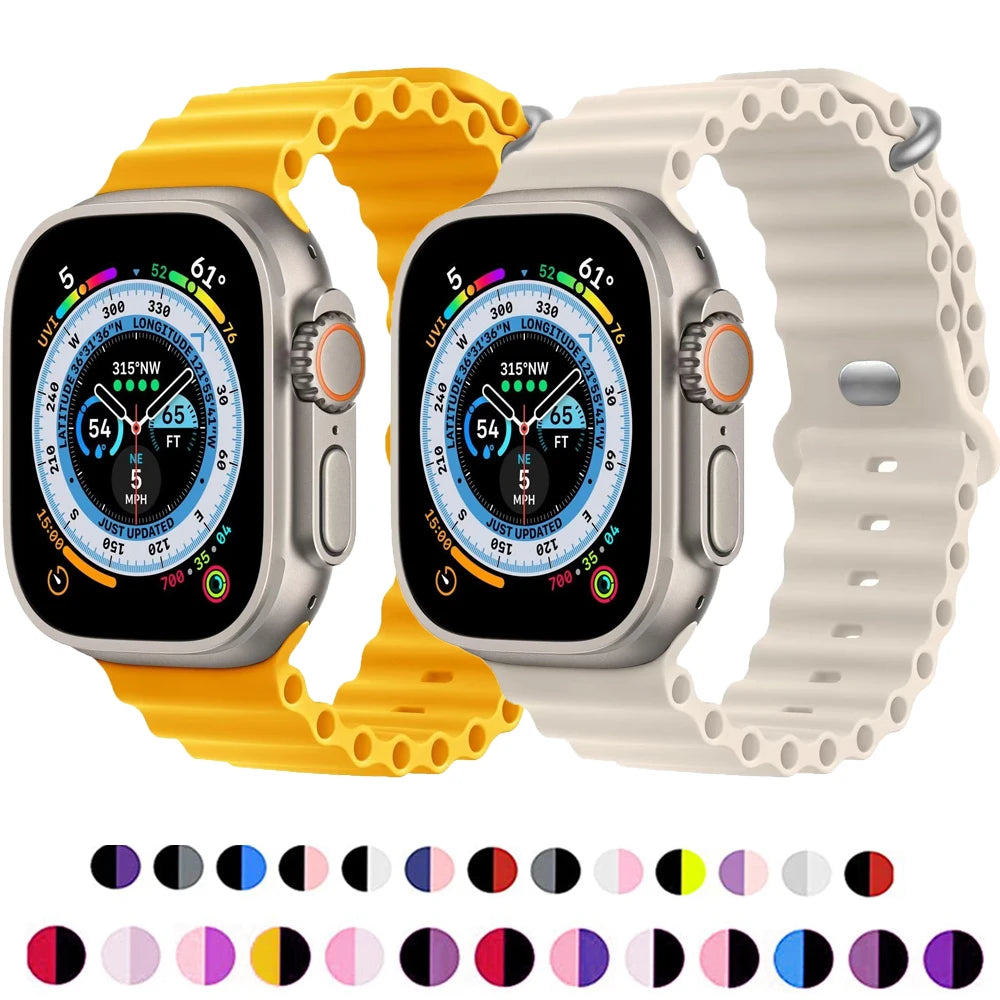 Ocean band for Apple Watch Ultra 2 49mm 44mm 45mm 42mm 38mm 40mm 41mm silicone band correa Apple Watch Series 9 8 7 SE 6 5 4 3 band
