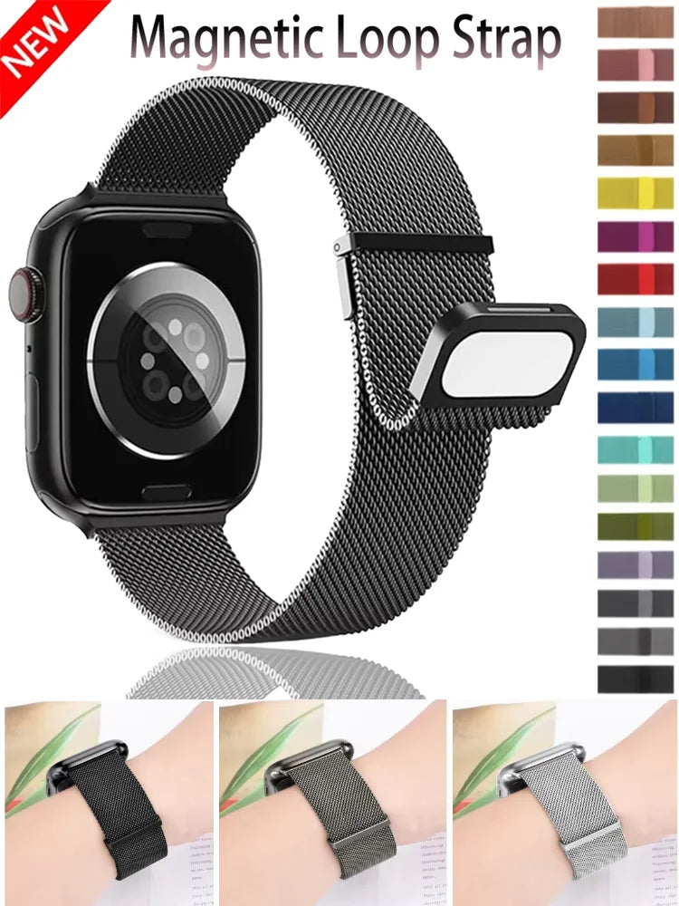 Milanese Loop band For Apple Watch Ultra 2 49mm 11 10 9 8 7 6 5 4 SE Magnetic Buckle Wristband Apple Watch 46mm 42mm 45mm 41mm 44mm 40mm