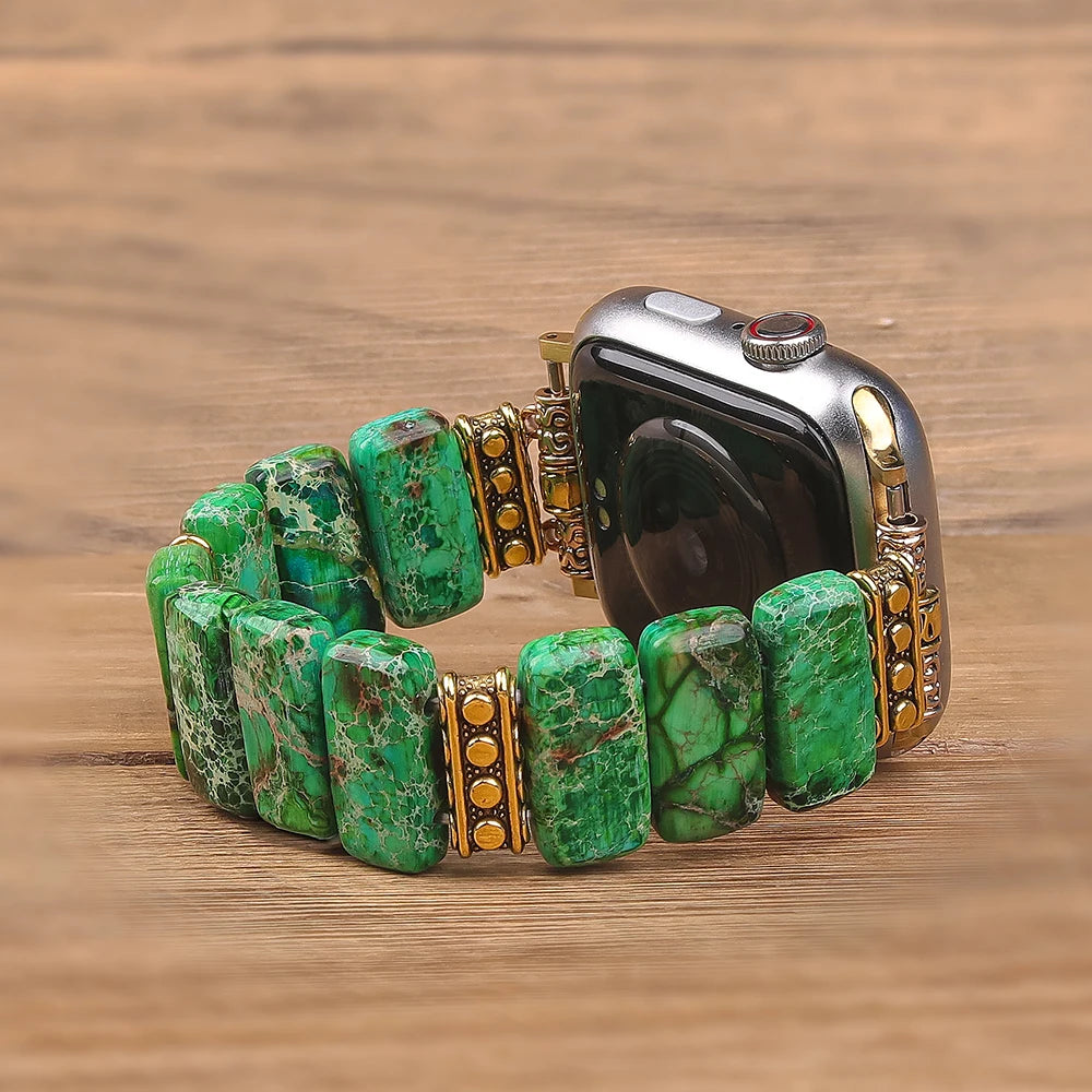 Beaded Natural Stone band Women Compatible For Apple Watch band Series Handmade Elastic Watch band Accessories