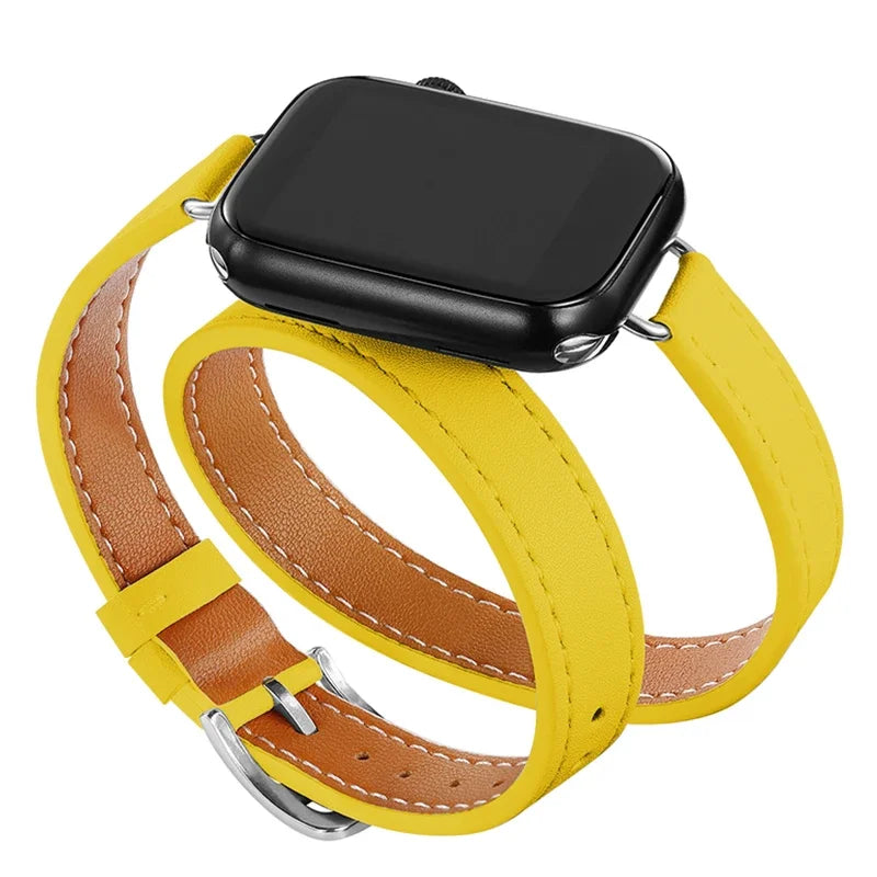 Double Tour leather band For Apple Watch Ultra band 49mm 45mm 42mm 44mm Series 8 7 6 SE 5 4 3 2 Apple Watch 6 38mm 40mm Correa 41mm